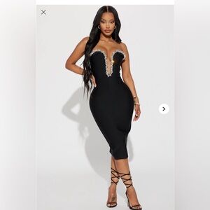 Elegant Black Strapless Dress with Embellishments